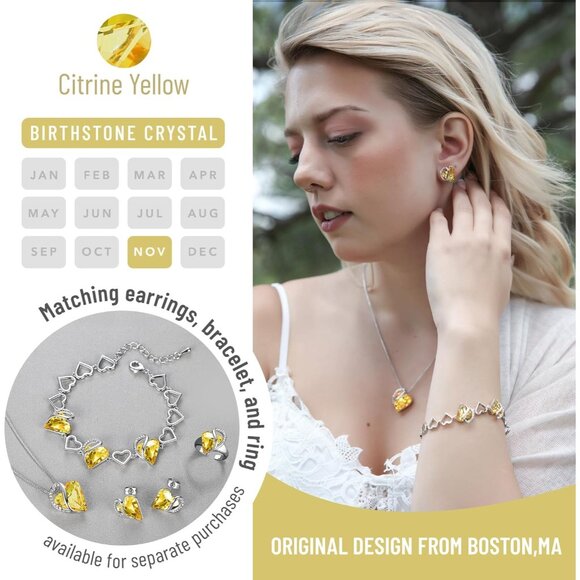 Infinity Love Birthstone Heart Pendant Citrine Yellow Necklace Women Mom Silver - Picture 4 of 8